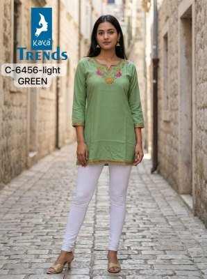 Kaya Trends 6456 Light Series Rayon Short Top with Work kurtis catalogs
