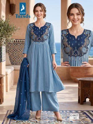 Kaya Trends D.No. 6827 Mull Chanderi 3-Piece Ghera Suit with Manual Patch Work  LONG DESCRIPTION Size wise Combo Set