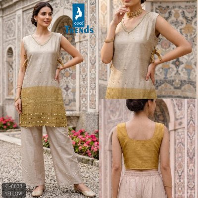 Kaya Trends D.No. 6833 Tissue Shimmer Handwork Koti Kurti with Gadwal Bottom wholesale catalogs