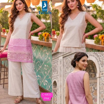 Kaya Trends D.No. 6833 Tissue Shimmer Handwork Koti Kurti with Gadwal Bottom Size wise Combo Set