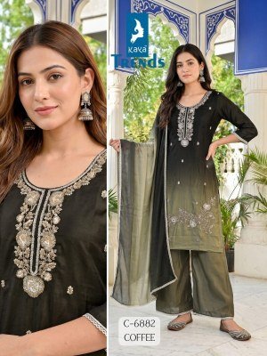 Kaya Trends D.No. 6882  Long 3-Piece Suit with Plazo  Dupatta Size wise Combo Set