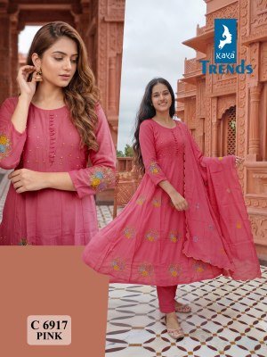 Kaya Trends D.No. 6917 Mull Chanderi Ghera 3-Piece Suit with Dupatta wholesale catalogs