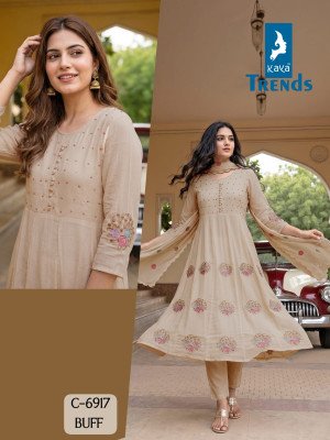 Kaya Trends D.No. 6917 Mull Chanderi Ghera 3-Piece Suit with Dupatta Size wise Combo Set