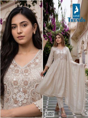 Kaya Trends D.No. 6937 Mull Chanderi A-Line 3-Piece Suit with Dupatta 