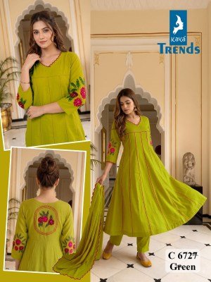 Kaya Trends RANI D.No. 6727 Mull Chanderi 3-Piece Ghera Suit with Back & Sleeves Work wholesale catalogs