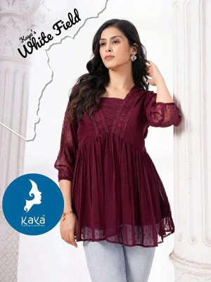 Kaya White field Georgette butti Short Top Collection Buy Online wholesale rate  kurtis catalogs