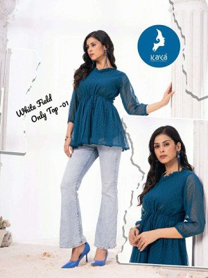 Kaya White field Georgette butti Short Top Collection Buy Online wholesale rate  kurtis catalogs