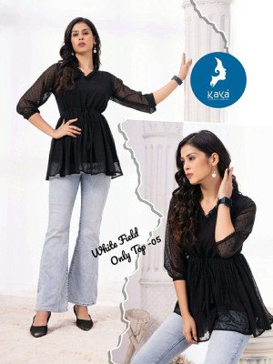 Kaya White field Georgette butti Short Top Collection Buy Online wholesale rate  kurtis catalogs