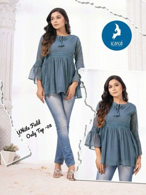 Kaya White field Georgette butti Short Top Collection Buy Online wholesale rate  kurtis catalogs