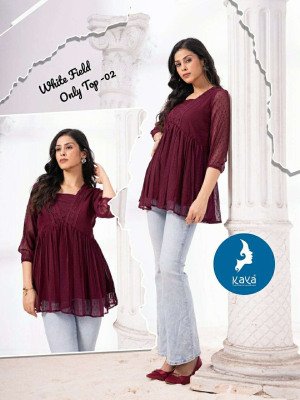 Kaya White field Georgette butti Short Top Collection Buy Online wholesale rate  kurtis catalogs