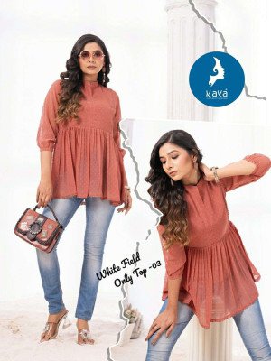 Kaya White field Georgette butti Short Top Collection Buy Online wholesale rate  kurtis catalogs