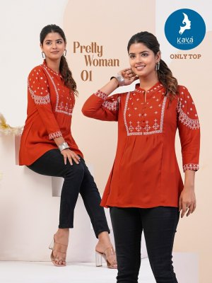 Kaya by Pretty woman rayon embroidered top catalogue at low rate western wear catalogs