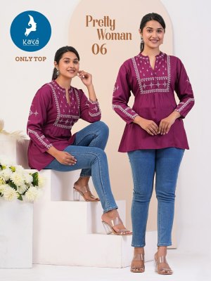 Kaya by Pretty woman rayon embroidered top catalogue at low rate western wear catalogs