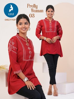 Kaya by Pretty woman rayon embroidered top catalogue at low rate western wear catalogs