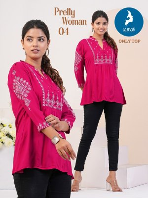 Kaya by Pretty woman rayon embroidered top catalogue at low rate western wear catalogs