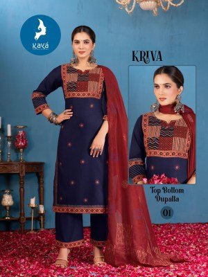 Kaya kurti Kriva Designer Rayon Straight Kurta  Rayon Bottom And Chanderi Block Print Dupatta Set Wholesale kurtis catalogs