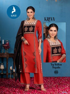 Kaya kurti Kriva Designer Rayon Straight Kurta  Rayon Bottom And Chanderi Block Print Dupatta Set Wholesale kurtis catalogs