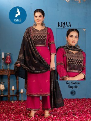 Kaya kurti Kriva Designer Rayon Straight Kurta  Rayon Bottom And Chanderi Block Print Dupatta Set Wholesale kurtis catalogs