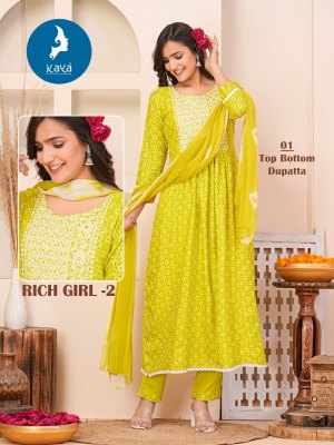 Kaya kurti by Rich Girl 2 fancy reyon printed readymade suit catalogue at low rate readymade suit catalogs