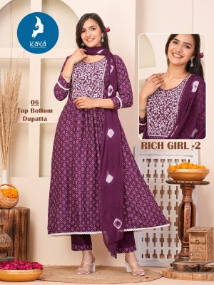 Kaya kurti by Rich Girl 2 fancy reyon printed readymade suit catalogue at low rate readymade suit catalogs