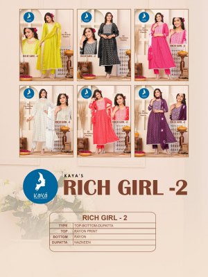 Kaya kurti by Rich Girl 2 fancy reyon printed readymade suit catalogue at low rate readymade suit catalogs