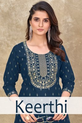 Keerthi by Banwary fashion Embroidered nack with lace and foil printed kurti catalogue at affordable rate Amavi