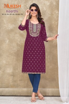 Keerthi by Banwary fashion Embroidered nack with lace and foil printed kurti catalogue at affordable rate kurtis catalogs