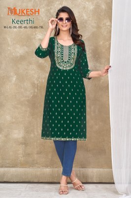 Keerthi by Banwary fashion Embroidered nack with lace and foil printed kurti catalogue at affordable rate kurtis catalogs