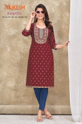 Keerthi by Banwary fashion Embroidered nack with lace and foil printed kurti catalogue at affordable rate kurtis catalogs