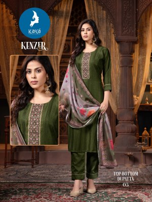 Kenzer by kaya streght cut work fancy digital printed kurti pant and dupatta set collection readymade suit catalogs