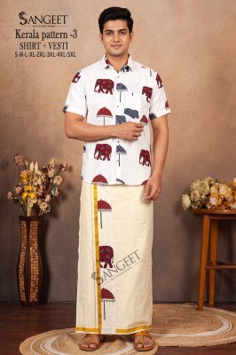 Kerala Pattern-3 Rayon Printed Shirt with Velcro Veshti Set mens shirts