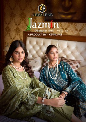 Keval Fab Jazmin Vol 2 Premium Designer Suit  Exclusive Embroidered Self Work Unstitched Cotton Suit Set Collection Wholesale Keval fab