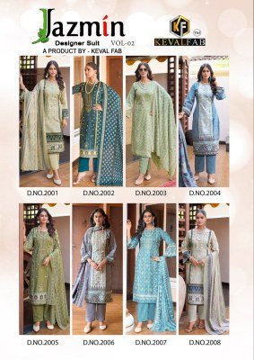 Keval Fab Jazmin Vol 2 Premium Designer Suit  Exclusive Embroidered Self Work Unstitched Cotton Suit Set Collection Wholesale dress material catalogs