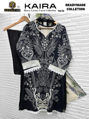 Keval Fab Kaira Vol 26  Exclusive Karachi Luxury Designer Collection  Heavy Lawn Cotton Printed Top And Pant with Heavy Mal Mal Dupatta Wholesale  kurtis catalogs
