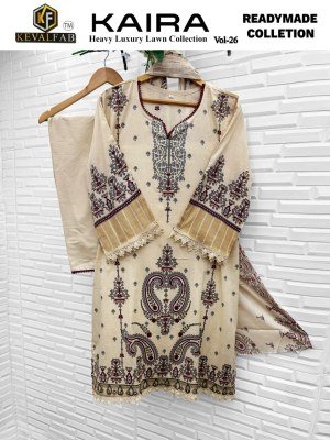 Keval Fab Kaira Vol 26  Exclusive Karachi Luxury Designer Collection  Heavy Lawn Cotton Printed Top And Pant with Heavy Mal Mal Dupatta Wholesale  kurtis catalogs