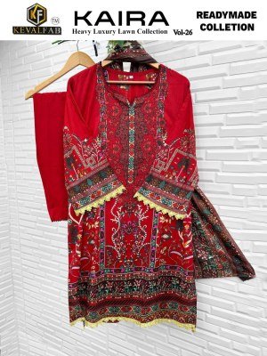 Keval Fab Kaira Vol 26  Exclusive Karachi Luxury Designer Collection  Heavy Lawn Cotton Printed Top And Pant with Heavy Mal Mal Dupatta Wholesale  kurtis catalogs