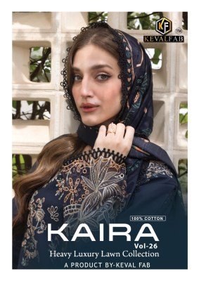 Keval Fab Kaira Vol 26 Unstitched Karachi Collection Heavy Lawn Cotton Designer Prints Top Bottom Dupatta Wholesale dress material catalogs