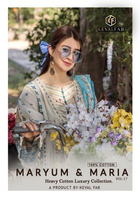 Keval Fab Maryun And Maria Vol 17 Premium Unstitched Heavy Cotton Print Suit Set Top  Bottom And Dupatta Wholesale Keval fab
