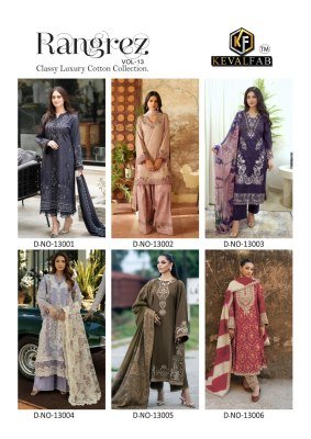 Keval Fab Rangrez Vol 13 Karachi Cotton Kurti Pant Set with Malmal Dupatta (M–4XL) Karachi suits catalogs