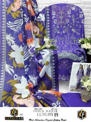 Keval Fab Sobia Nazir Vol 19 Karachi Exclusive Designer Collection  Unstitched Heavy Cotton Print Suit Set with Mal Mal Dupatta Wholesale dress material catalogs