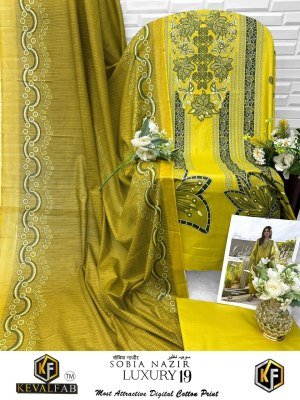 Keval Fab Sobia Nazir Vol 19 Karachi Exclusive Designer Collection  Unstitched Heavy Cotton Print Suit Set with Mal Mal Dupatta Wholesale dress material catalogs