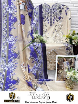 Keval Fab Sobia Nazir Vol 19 Karachi Exclusive Designer Collection  Unstitched Heavy Cotton Print Suit Set with Mal Mal Dupatta Wholesale dress material catalogs