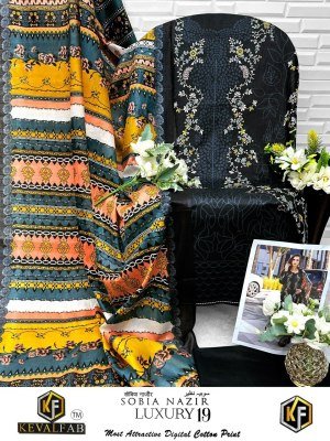 Keval Fab Sobia Nazir Vol 19 Karachi Exclusive Designer Collection  Unstitched Heavy Cotton Print Suit Set with Mal Mal Dupatta Wholesale dress material catalogs