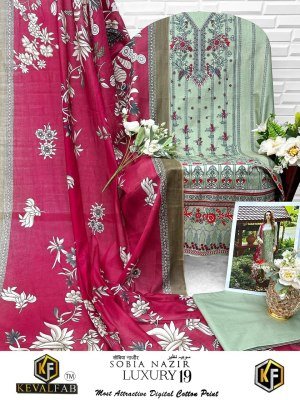 Keval Fab Sobia Nazir Vol 19 Karachi Exclusive Designer Collection  Unstitched Heavy Cotton Print Suit Set with Mal Mal Dupatta Wholesale dress material catalogs