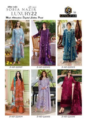 Keval Fab Sobia Nazir Vol 22 Heavy Cotton Kurti Pant Set with Malmal Dupatta (M–4XL) Karachi suits catalogs