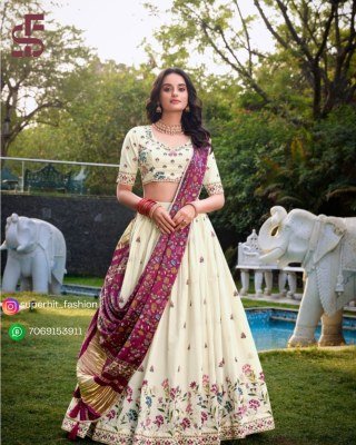 Khadi Cotton Embroidered Lehenga Choli 1437 FLW Timeless Khadi Elegance Embroidered Lehenga Choli with Gaji Silk Lagadi Patta Tassel Dupatta Wholesale lehenga choli