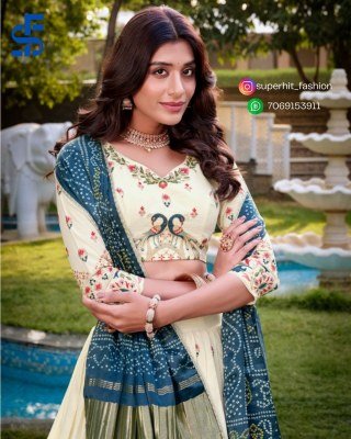 Khadi Cotton Embroidered Lehenga Choli 1437 PCK Timeless Khadi Elegance Embroidered Lehenga Choli with Gaji Silk Lagadi Patta Tassel Dupatta Wholesale lehenga choli