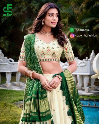 Khadi Cotton Embroidered Lehenga Choli 1437 SQR Timeless Khadi Elegance Embroidered Lehenga Choli with Gaji Silk Lagadi Patta Tassel Dupatta Wholesale lehenga choli