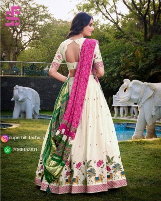 Khadi Cotton Embroidered Lehenga Choli 1437 LUS Timeless Khadi Elegance Embroidered Lehenga Choli with Gaji Silk Lagadi Patta Tassel Dupatta Wholesale lehenga choli