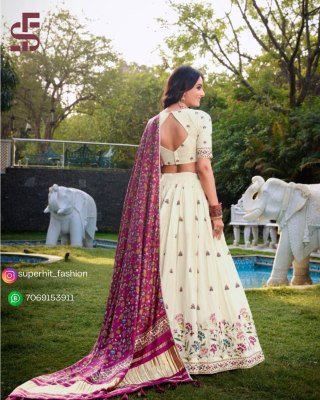 Khadi Cotton Embroidered Lehenga Choli 1437 FLW Timeless Khadi Elegance Embroidered Lehenga Choli with Gaji Silk Lagadi Patta Tassel Dupatta Wholesale lehenga choli